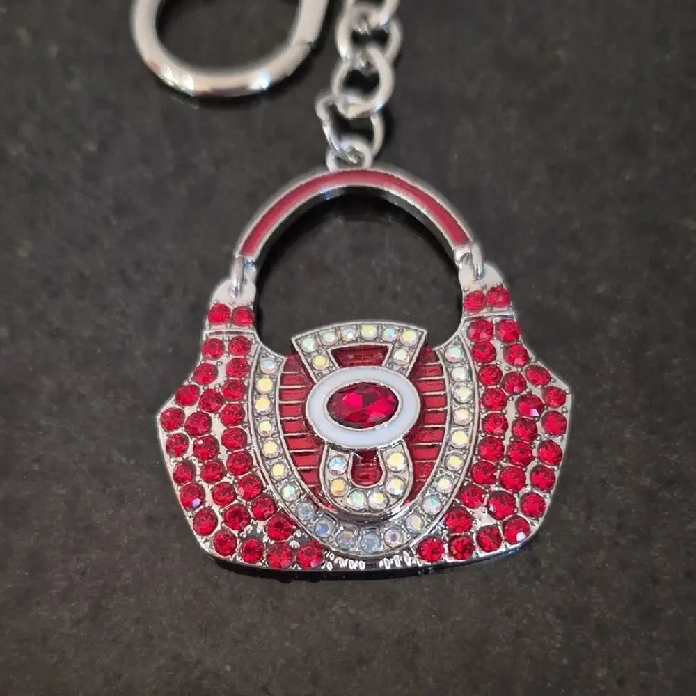 Purse Shaped Bag Charm Key Charm Red and Silver Handbag Keychain